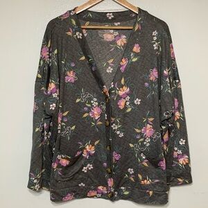 Joy Spun Plus Size Grey Floral Cardigan Sweater Size 3X